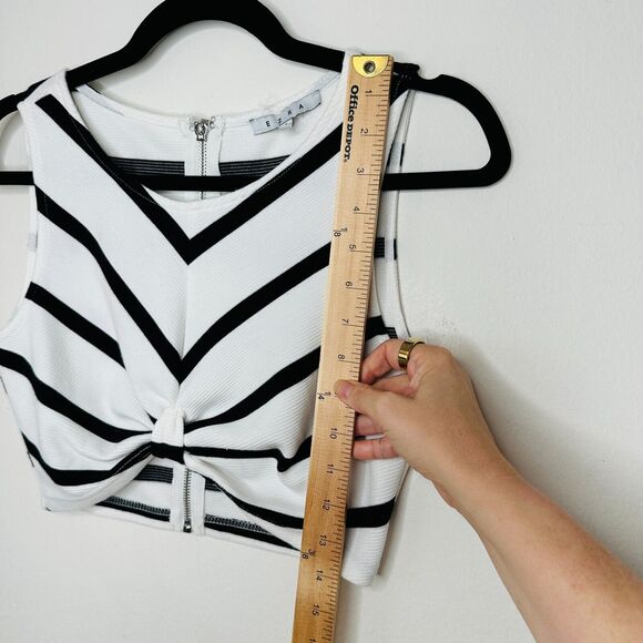 Ezra Black & White Striped Sleeveless V-Neck Crop Gathered Front Knot Back Zip S - Picture 11 of 13